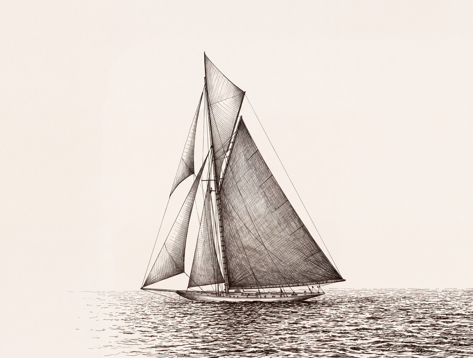 A pen-and-ink rendering of Shamrock III, a cutter in the 1903 America's Cup